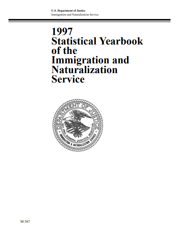 Cover of the 1997 Yearbook of Immigration Statistics.