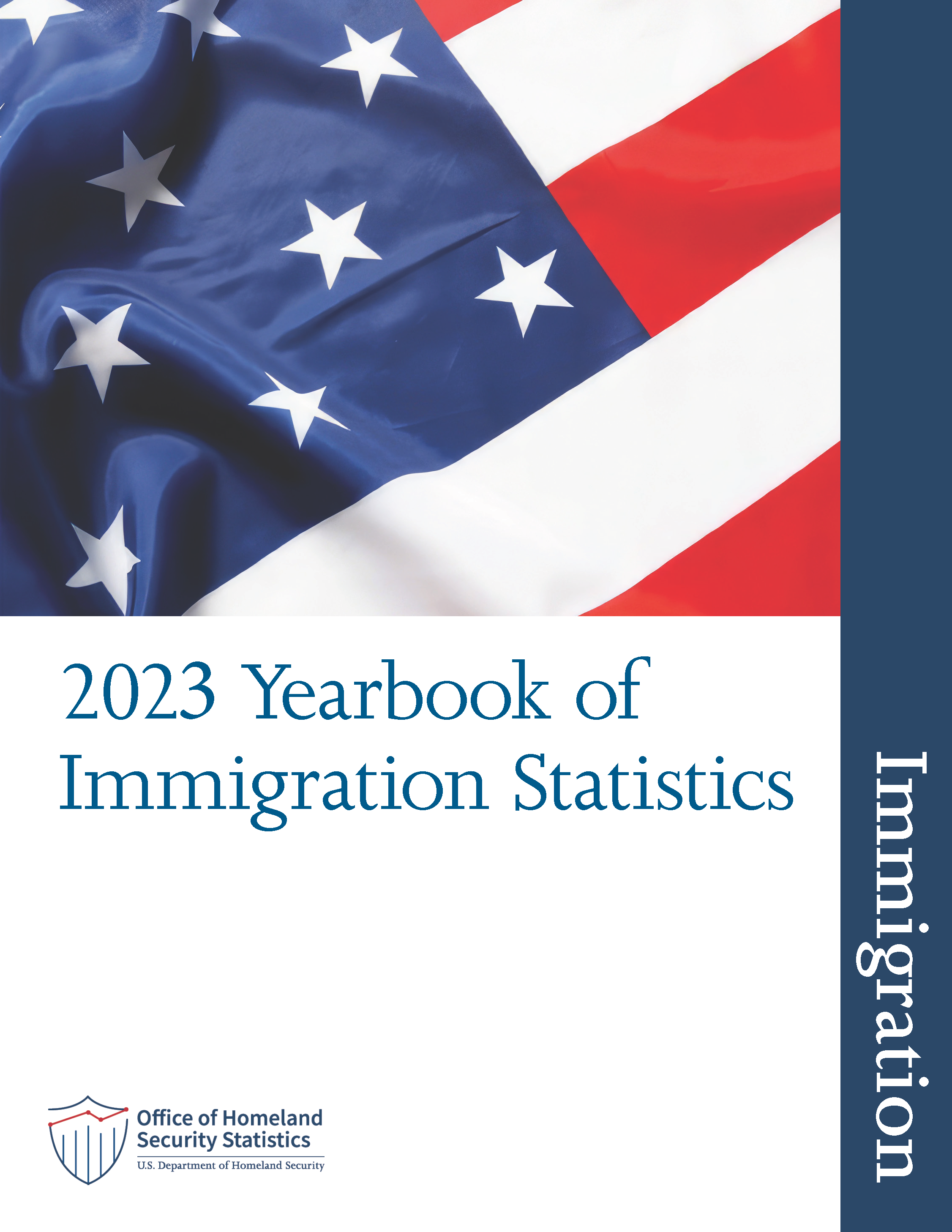 Cover page with American flag for yearbook statistics 2023
